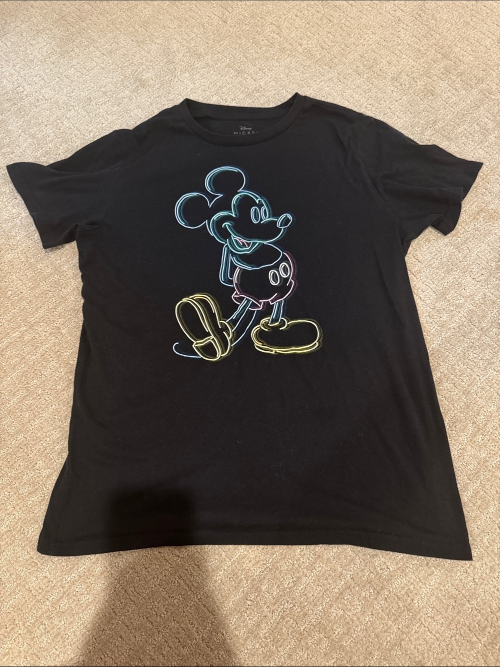 Disney Black Tee with Neon-Outline Mickey Graphic